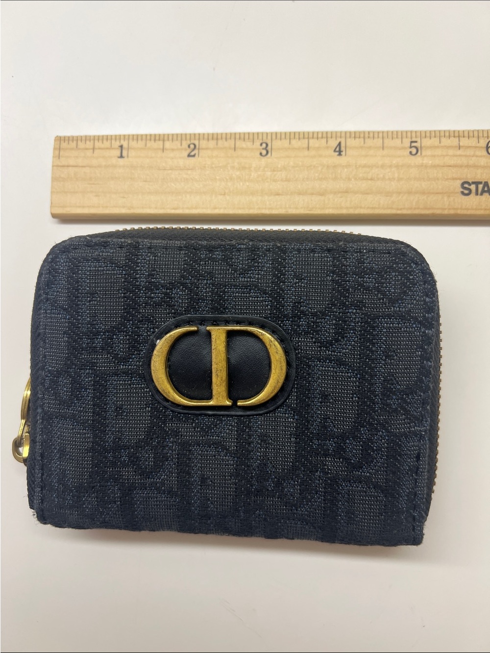 Navy Monogram Canvas Zip Card Holder with Gold CD Emblem